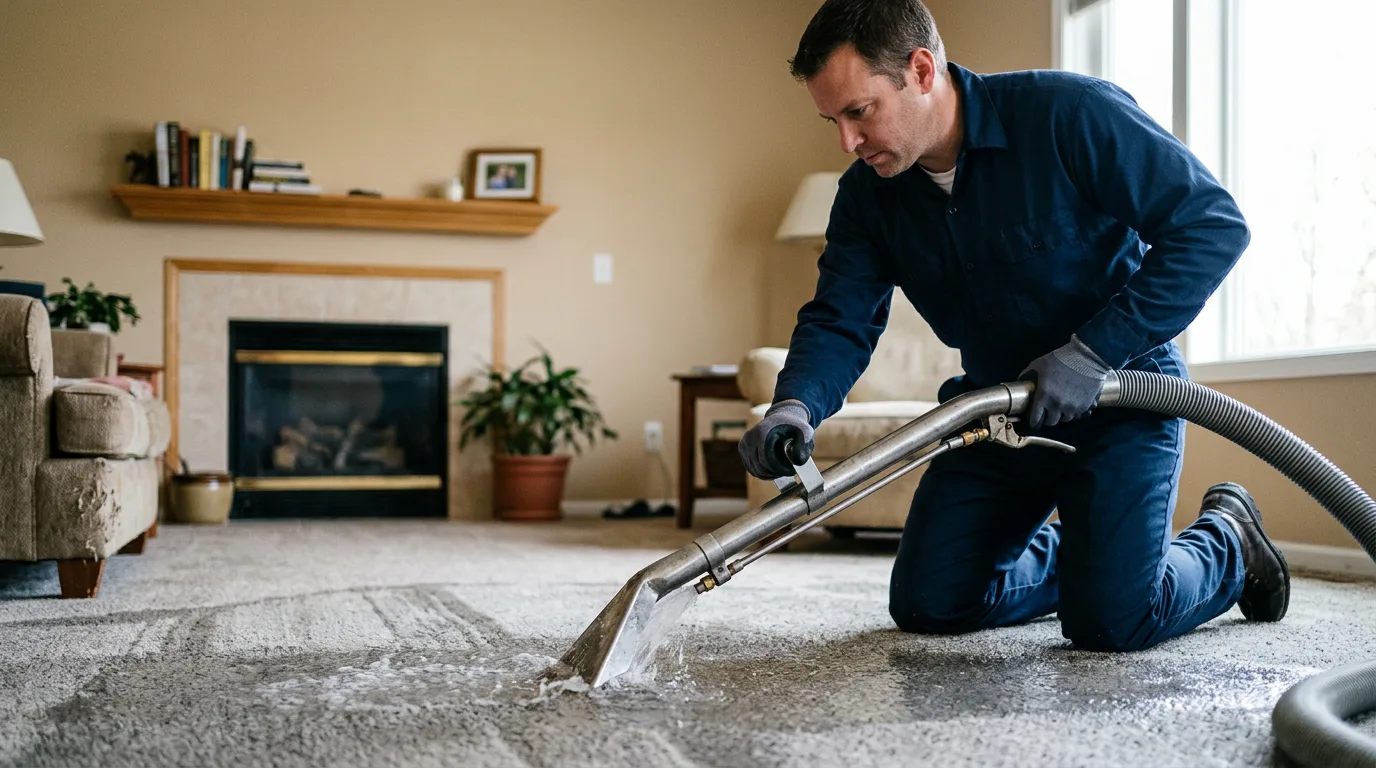 Water damage restoration technician working near Saint Elmo, IL